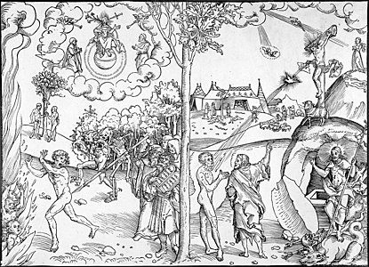 Loi et Grâce, gravure sur bois de Lucas Cranach l'Ancien (1529-1530).