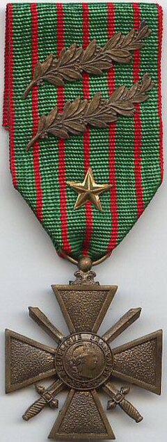 1914–1918 Croix de guerre with three citations 2 bronze palms 1 silver gilt star