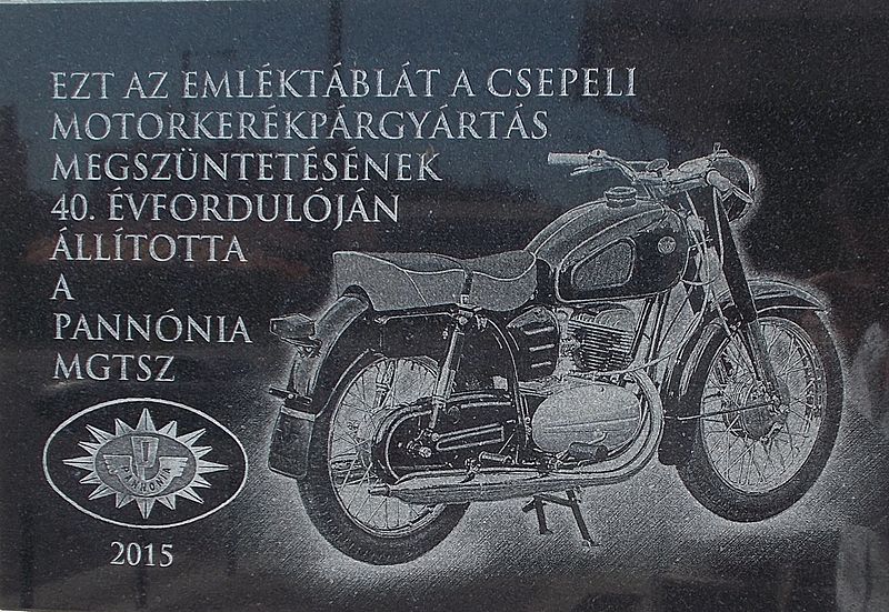 File:Csepel motorcycle production plaque (2015), Teller Road, 2016 Budapest.jpg