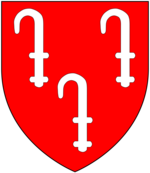Arms of Cutcliffe: Gules, three pruning hooks argent CutcliffeArms.png