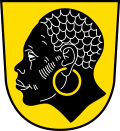 Coberg coat of arms showing a profile of patron Saint Maurice