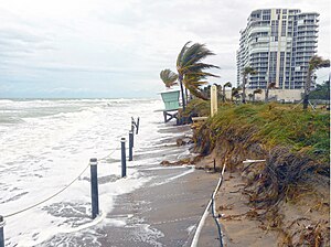 Coastal erosion during a king tide, Dania Beach, Florida