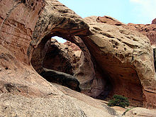 Double arch in Kayenta Formation (USGS). Double arch in Kayenta Formation in Upper Muley Twist Canyon.jpg