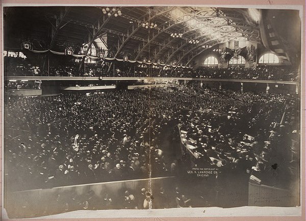 Crowds hear Elihu Root deliver the convention's opening speech