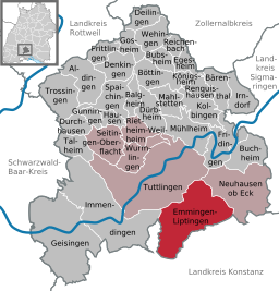 Läget för Emmingen-Liptingen i Landkreis Tuttlingen