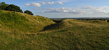 The ditches and ramparts at the entrance of Badbury Rings