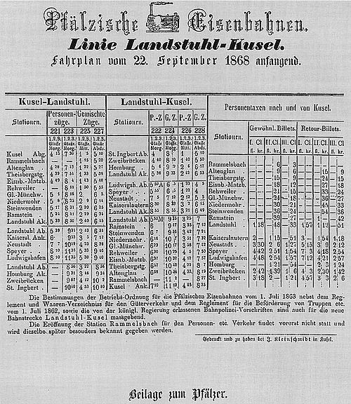 First timetable of 1868