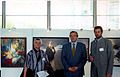 Валерый Шкаруба (першы справа) і Віктар Шматаў (першы злева) на выстаўцы «Чарнобыль вачыма беларускіх мастакоў» у Еўрапарламенце і штаб-кватэры НАТО (Брусель), фота 2000 г.