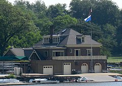 The two-story 1860 gothic structure at #3 on the left is now part of the 1904 three-story Georgian Revival structure on the right that replaced Pacific Barge Club's old #2. FairmountRA2010.jpg