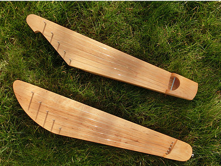 Two five string Finnish kanteles. Shape of the upper kantele is more traditional, while the one for kantele below is slightly modernised