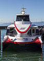 English: Frontview of the catamaran "Constanze" in the port of Friedrichshafen. Deutsch: Frontansicht des Katamarans "Constanze" im Hafen von Friedrichshafen.