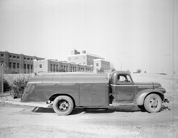 Fuel oil truck making a delivery in North Carolina, 1945