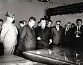 Nicolae Ceaușescu being shown plans of the steel works (1966)