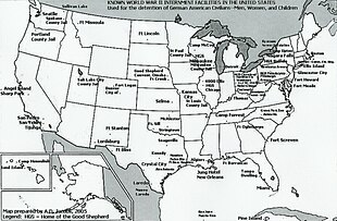 The locations of internment camps for German-Americans during World War II German American internment sites during World War II.jpg