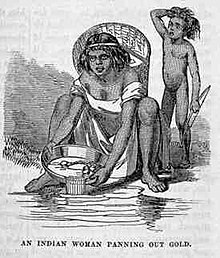 Illustration of Native woman panning for gold Gold Rush Indian Woman Panning.jpg