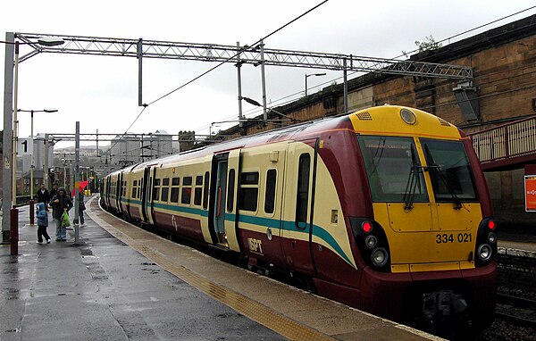 Class 334 in Strathclyde Partnership for Transport livery at Greenock Central