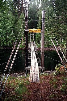 Suspension bridge over the Lögdeälven near Fredrika.