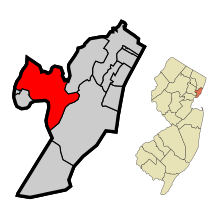 Hudson County New Jersey Obszary włączone i nieposiadające osobowości prawnej Kearny Highlighted.svg