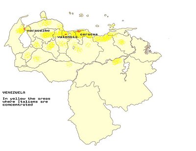 Areas (in yellow) where the Italian language is spoken in Venezuela by the Italian community ItaliansinVenezuela.jpg