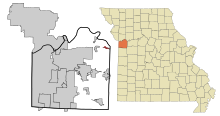 Jackson County Missouri Incorporated ve Unincorporated alanlar Levasy Highlighted.svg