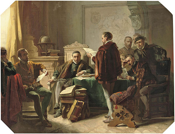 Philips of Marnix presents "Wilhelmus" to William the Silent, by Jacob Spoel (ca 1850).