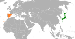 JapanとSpainの位置を示した地図