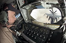 A USAF KC-135 boom operator refuels a USAF F-16 during a mission over Iraq. KC-135Boom-operator-521.jpg