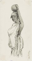 Vrouw met een vrachtje op haar hoofd, inkttekening, circa 1880, collectie KITLV