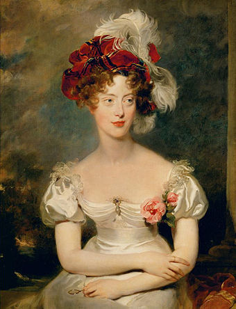 Marie-Caroline de Bourbon-Sicile, duchesse de Berry, whom Charles Albert assisted in a failed attempt to place a Bourbon on the French throne. Portrait by Thomas Lawrence, 1825.