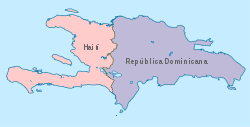 Kaart van Hispaniola met Haïti en die Dominikaanse Republiek
