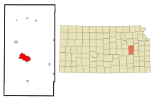 Lyonin piirikunnan Kansas Incorporated ja rekisteröimättömät alueet Emporia Highlighted.svg