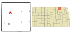 Lage im Marshall County (links) Lage des Marshall County in Kansas (rechts)