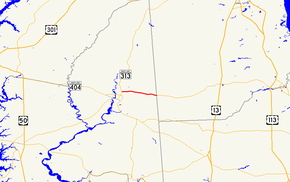 Mapa vnitrozemského východního pobřeží Marylandu zobrazující hlavní silnice. Maryland Route 317 vede z nedalekého Dentonu na státní hranici v Delaware v Burrsville.