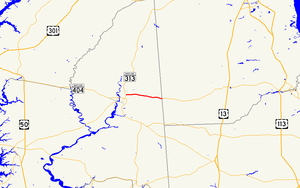 Mapa śródlądowego wschodniego wybrzeża Maryland przedstawiająca główne drogi.  Maryland Route 317 biegnie od blisko Denton do linii stanu Delaware w Burrsville.