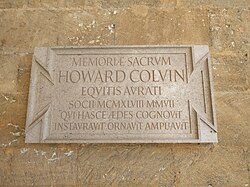 Memorial plaque, in Latin, at St John's College, Oxford