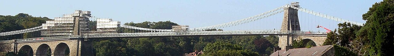 Menai suspension bridge being painted