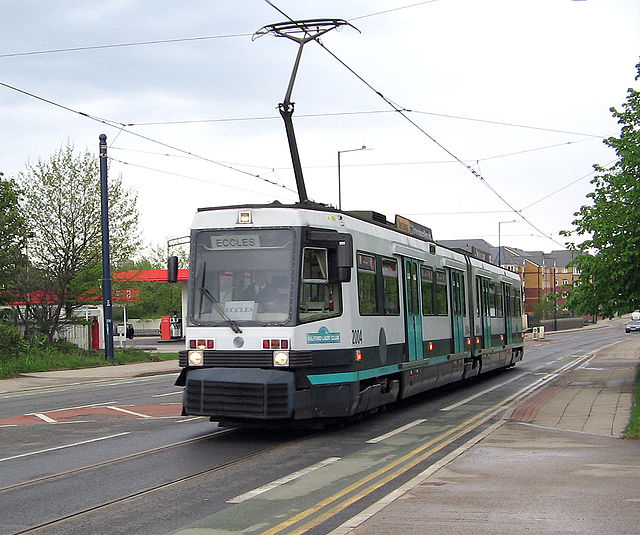 A (now retired) T-68A tram on the Eccles line, opened in 1999–2000 during Phase 2