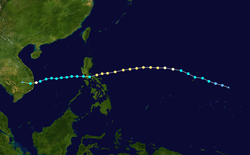中度颱風米瑞內的路徑圖