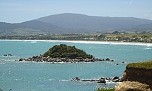 Monkey Island, Orepuki, Southland, New Zealand. Orepuki township in background Monkeyisland.jpg