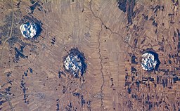 Mont Saint-Hilaire, Mont Rougemont och Mont Yamaska från Internationella rymdstationen.