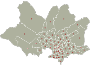 Mapa mostrando los barrios de Montevideo.