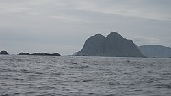 Mosken, med Værøy i bakgrunnen. Foto: Øystein H. Brekke