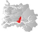 Mapa do condado de Vestland com Balestrand em destaque.