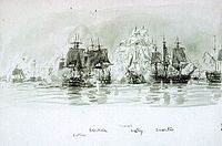 Named Vessels at the Battle of Trafalgar, William Lionel Wyllie. Leftmost ship in the foreground is Neptune, shown alongside the French Redoutable