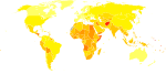 Disease burden of nephritis/nephrosis worldwide in 2004.
.mw-parser-output .div-col{margin-top:0.3em;column-width:30em}.mw-parser-output .div-col-small{font-size:90%}.mw-parser-output .div-col-rules{column-rule:1px solid #aaa}.mw-parser-output .div-col dl,.mw-parser-output .div-col ol,.mw-parser-output .div-col ul{margin-top:0}.mw-parser-output .div-col li,.mw-parser-output .div-col dd{page-break-inside:avoid;break-inside:avoid-column}
.mw-parser-output .legend{page-break-inside:avoid;break-inside:avoid-column}.mw-parser-output .legend-color{display:inline-block;min-width:1.25em;height:1.25em;line-height:1.25;margin:1px 0;text-align:center;border:1px solid black;background-color:transparent;color:black}.mw-parser-output .legend-text{}
no data
less than 40
40-120
120-200
200-280
280-360
360-440
440-520
520-600
600-680
680-760 Nephritis and nephrosis world map - DALY - WHO2004.svg