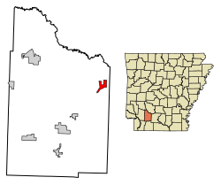 Location of Bluff City in Nevada County, Arkansas.