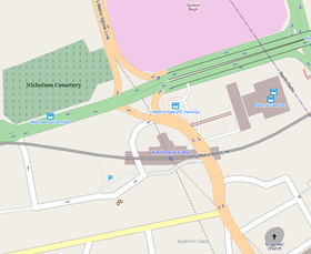 Location of Nicholson Cemetery in Kashmere Gate, St. James Church is shown at right bottom corner. Nicholson Cemetery Map.png