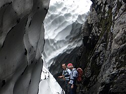 Iain Cameron and Dr Blair Fyffe at the Observatory Gully patch on Ben Nevis, 23 August 2008. Photo by Mark Atkinson Observatory Gully with Blair.jpg