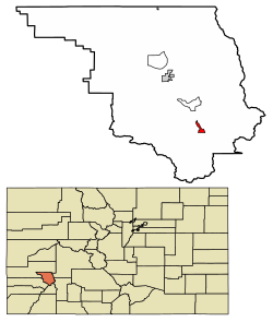 Położenie miasta Ouray w hrabstwie Ouray w stanie Kolorado.