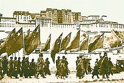 The People's Republic of China took over the capital Lhasa during its annexation by China in 1951 PLA marching into Lhasa.jpg
